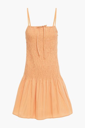 SOLID & STRIPED Shirred cotton-poplin mini dress