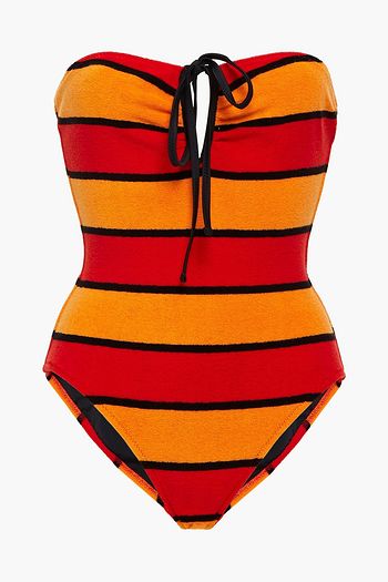 SOLID & STRIPED The Heather striped cotton-blend terry bandeau swimsuit
