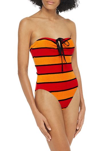 SOLID & STRIPED The Heather striped cotton-blend terry bandeau swimsuit