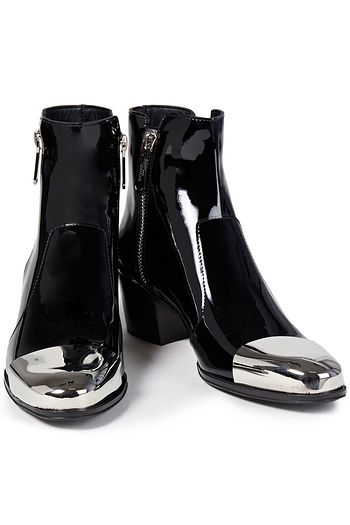 BALMAIN Embellished patent-leather ankle boots