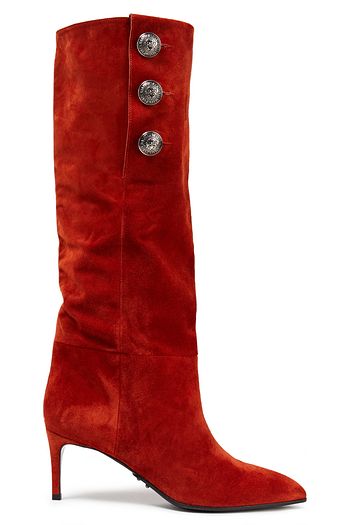 BALMAIN Stiefel aus Veloursleder mit Zierknöpfen