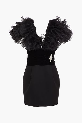 ALEXANDRE VAUTHIER Paneled embellished organza, woven and wool mini dress