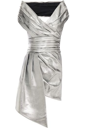 ALEXANDRE VAUTHIER Off-the-shoulder pleated metallic stretch-jersey mini dress
