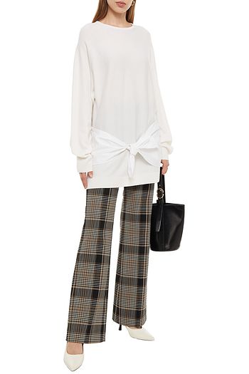 TIBI Knotted poplin-paneled merino wool sweater