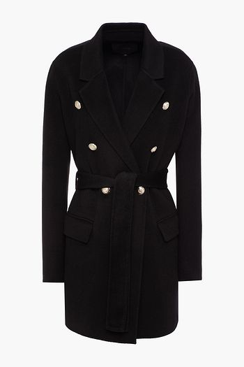 MAJE Double-breasted belted embellished wool-blend felt coat
