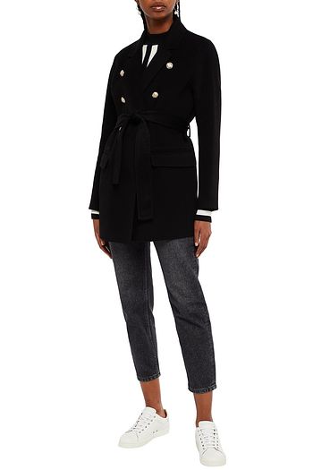MAJE Double-breasted belted embellished wool-blend felt coat