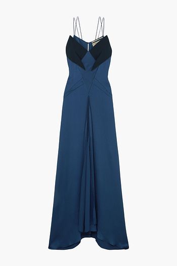 ROLAND MOURET Revere crepe-trimmed hammered stretch-silk satin gown