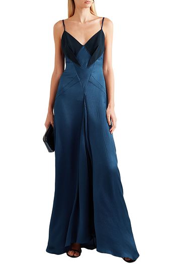 ROLAND MOURET Revere crepe-trimmed hammered stretch-silk satin gown
