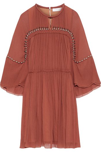 CHLOÉ Gathered embellished silk-georgette mini dress