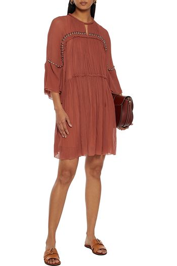 CHLOÉ Gathered embellished silk-georgette mini dress