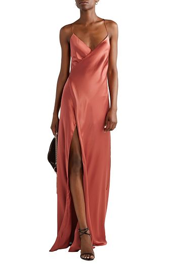MICHELLE MASON Open-back silk-satin wrap gown