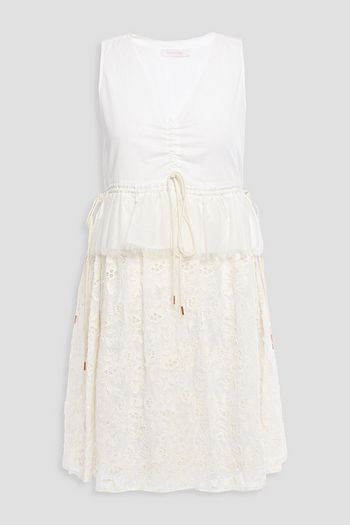 SEE BY CHLOÉ Gathered broderie anglaise cotton-blend mini dress
