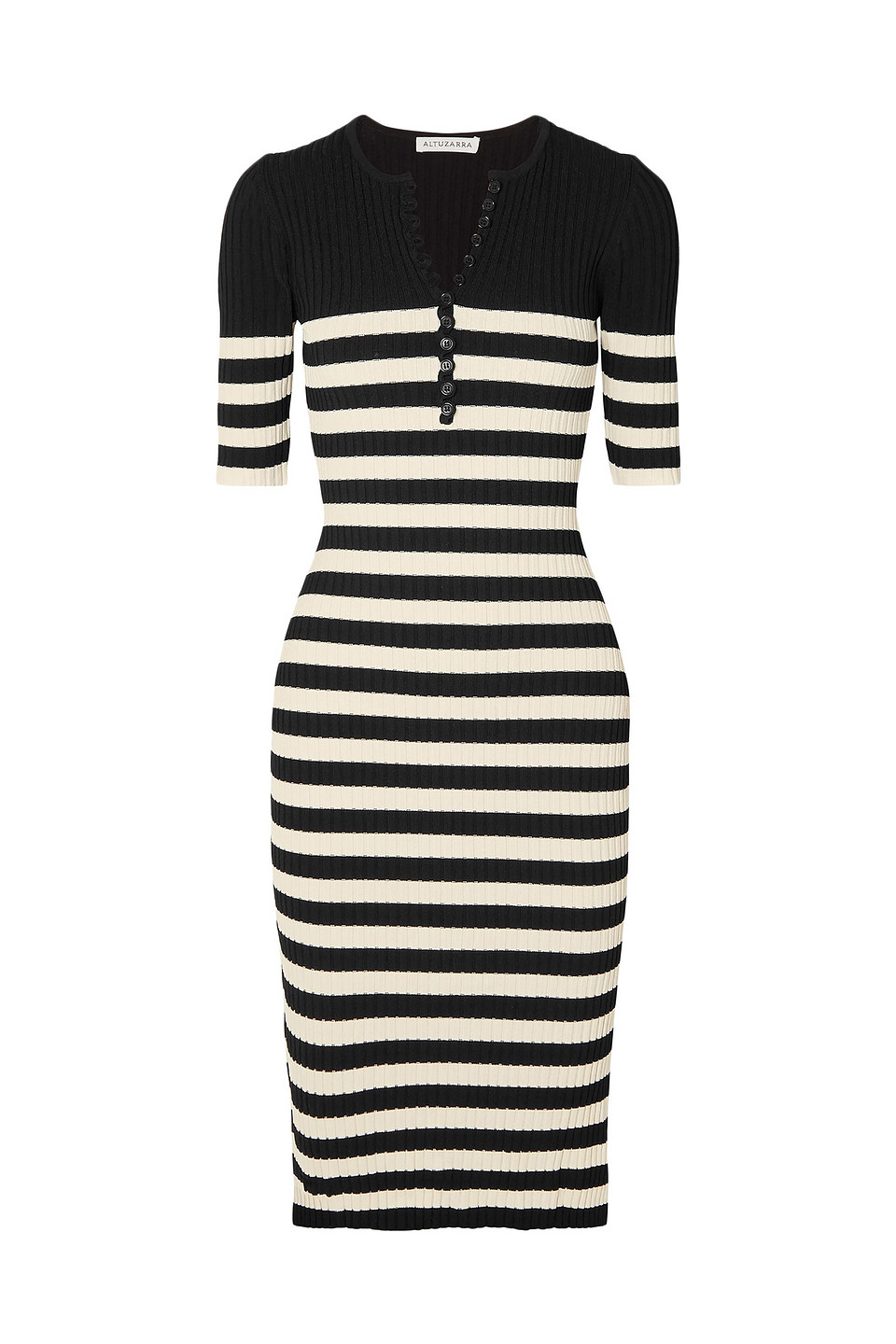 Woman Sunday Striped Ribbed Stretch-knit Midi Dress