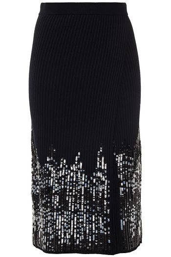 JONATHAN SIMKHAI Wrap-effect sequin-embellished ribbed-knit skirt