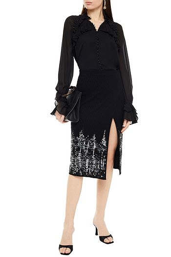 JONATHAN SIMKHAI Wrap-effect sequin-embellished ribbed-knit skirt