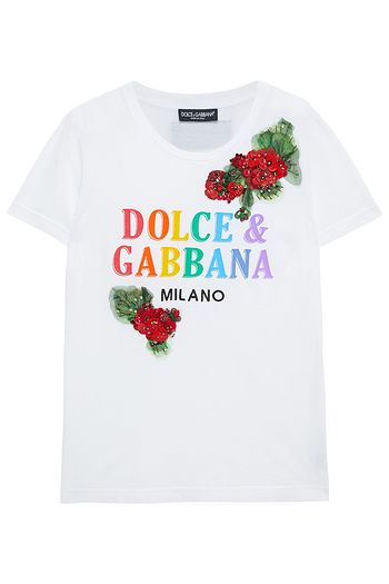 DOLCE & GABBANA Verziertes T-Shirt aus Baumwoll-Jersey mit Print