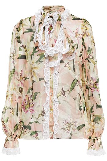 DOLCE & GABBANA Hemd aus Organza aus einer Seidenmischung mit floralem Print, Spitzenbesatz und Schluppe
