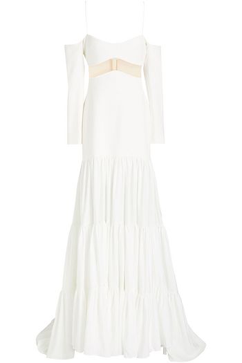DAVID KOMA Robe aus Cady und glänzendem Twill mit Raffung und Cut-outs