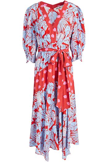 DIANE VON FURSTENBERG Gaines patchwork-effect belted printed silk crepe de chine midi dress