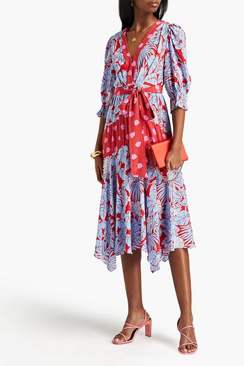 DIANE VON FURSTENBERG Gaines patchwork-effect belted printed silk crepe de chine midi dress