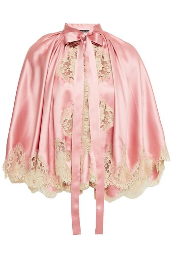 DOLCE & GABBANA Lace-trimmed pleated silk-blend satin cape