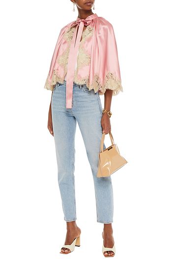 DOLCE & GABBANA Lace-trimmed pleated silk-blend satin cape
