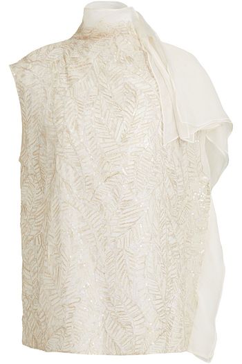 BRUNELLO CUCINELLI Embellished draped silk-organza top