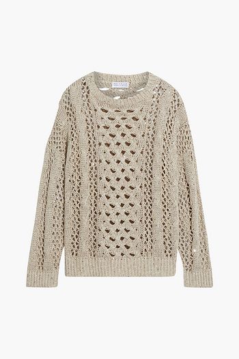 BRUNELLO CUCINELLI Sequined cable-knit hemp, linen and silk-blend sweater