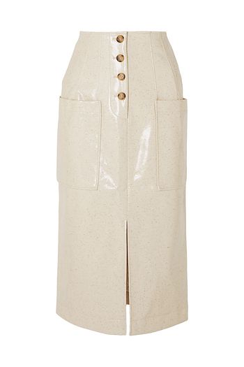 REJINA PYO Carmen button-embellished coated wool-blend midi skirt