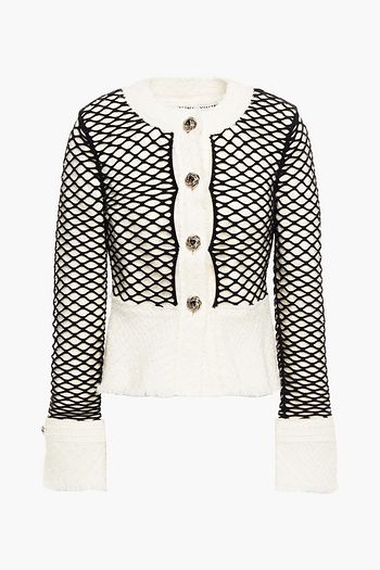 ALEXANDER WANG Cropped layered metallic tweed and fishnet jacket