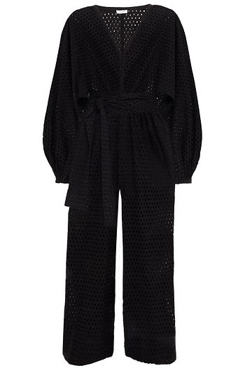 RHODE Blake cropped belted broderie anglaise cotton jumpsuit
