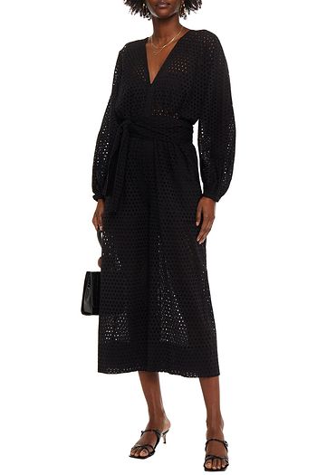 RHODE Blake cropped belted broderie anglaise cotton jumpsuit