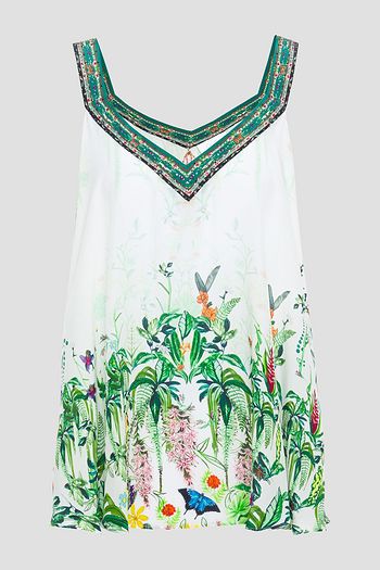 CAMILLA Daintree Darling embellished printed silk crepe de chine top
