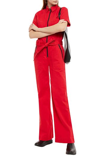 VICTORIA, VICTORIA BECKHAM Belted denim wide-leg jumpsuit