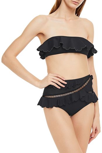 ZIMMERMANN Edie mesh-paneled ruffled high-rise bikini briefs