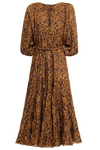 ZIMMERMANN Bedrucktes Midikleid aus Leinen mit Gürtel