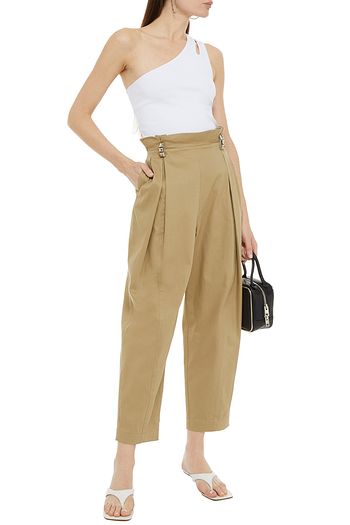ALEXANDER WANG Studded pleated stretch-cotton twill tapered pants