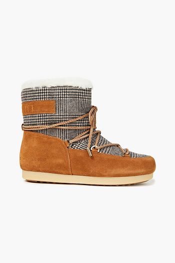 MOON BOOT Far Side suede-trimmed Prince of Wales checked woven snow boots