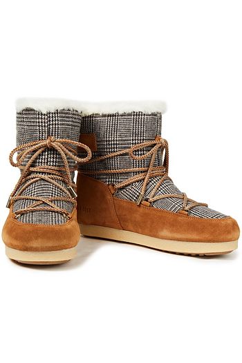MOON BOOT Far Side suede-trimmed Prince of Wales checked woven snow boots