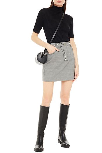 ALEXANDER WANG Button-embellished houndstooth woven mini skirt