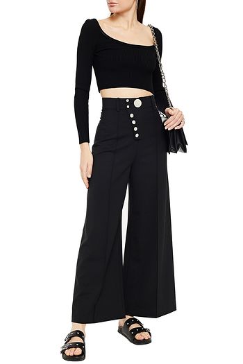 ALEXANDER WANG Button-embellished crepe wide-leg pants