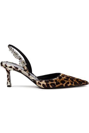 ALEXANDER WANG Grace logo-embellished leopard-print velvet slingback pumps