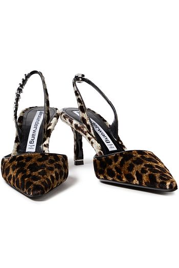 ALEXANDER WANG Grace logo-embellished leopard-print velvet slingback pumps
