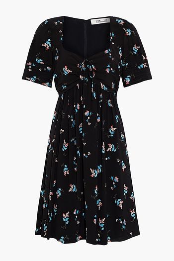DIANE VON FURSTENBERG Tinsley bow-detailed floral-print crepe de chine mini dress