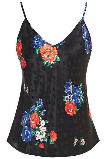 TORY BURCH Top aus glänzendem Seiden-Jacquard mit floralem Print