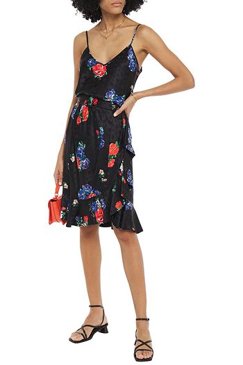 TORY BURCH Top aus glänzendem Seiden-Jacquard mit floralem Print