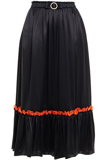 SHRIMPS Lace-trimmed embellished silk-satin skirt