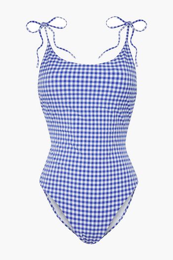 ONIA Ginny gingham stretch-seersucker swimsuit