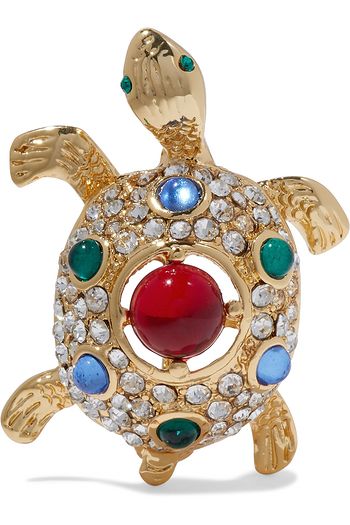 KENNETH JAY LANE Goldfarbene Brosche mit Harz und Kristallen