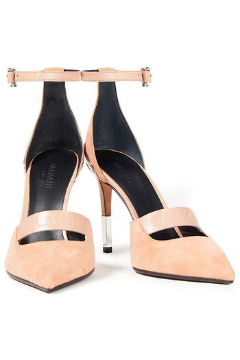 BALMAIN Pumps aus geprägtem Veloursleder mit Lederbesatz